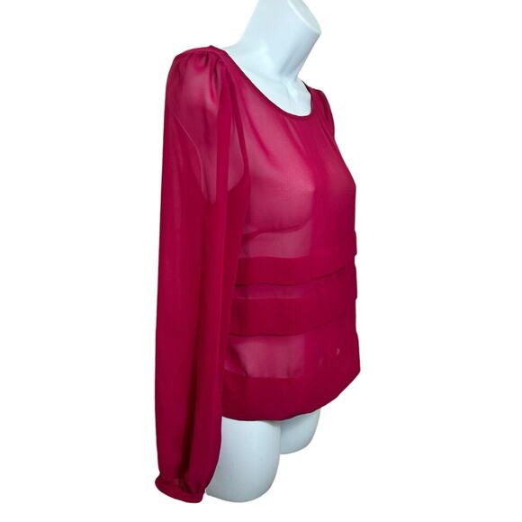 BCBGeneration Magenta Semi Sheer Blouse Sz XS Open Back Loose Long-Sleeve Top - Picture 4 of 7